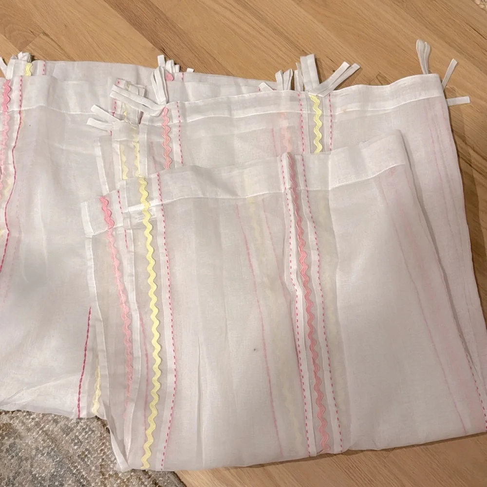 2 Pottery Barn Kids Roc Rac Sheer drapes panels  2( 44” x 96” )